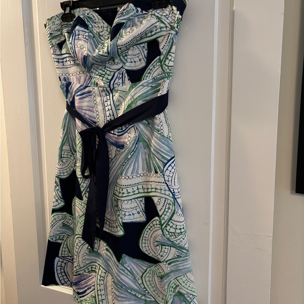 Moulinette Soeurs Blue and White Strapless Sundress